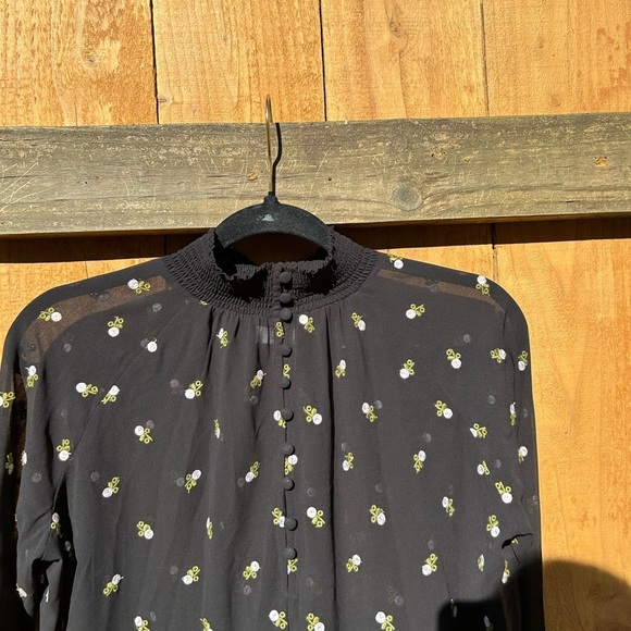 Cabi Floral Embroidered Smocked Neck Long‎ Sleeve Sheer Blouse, Xxs Oversized - Picture 3 of 10